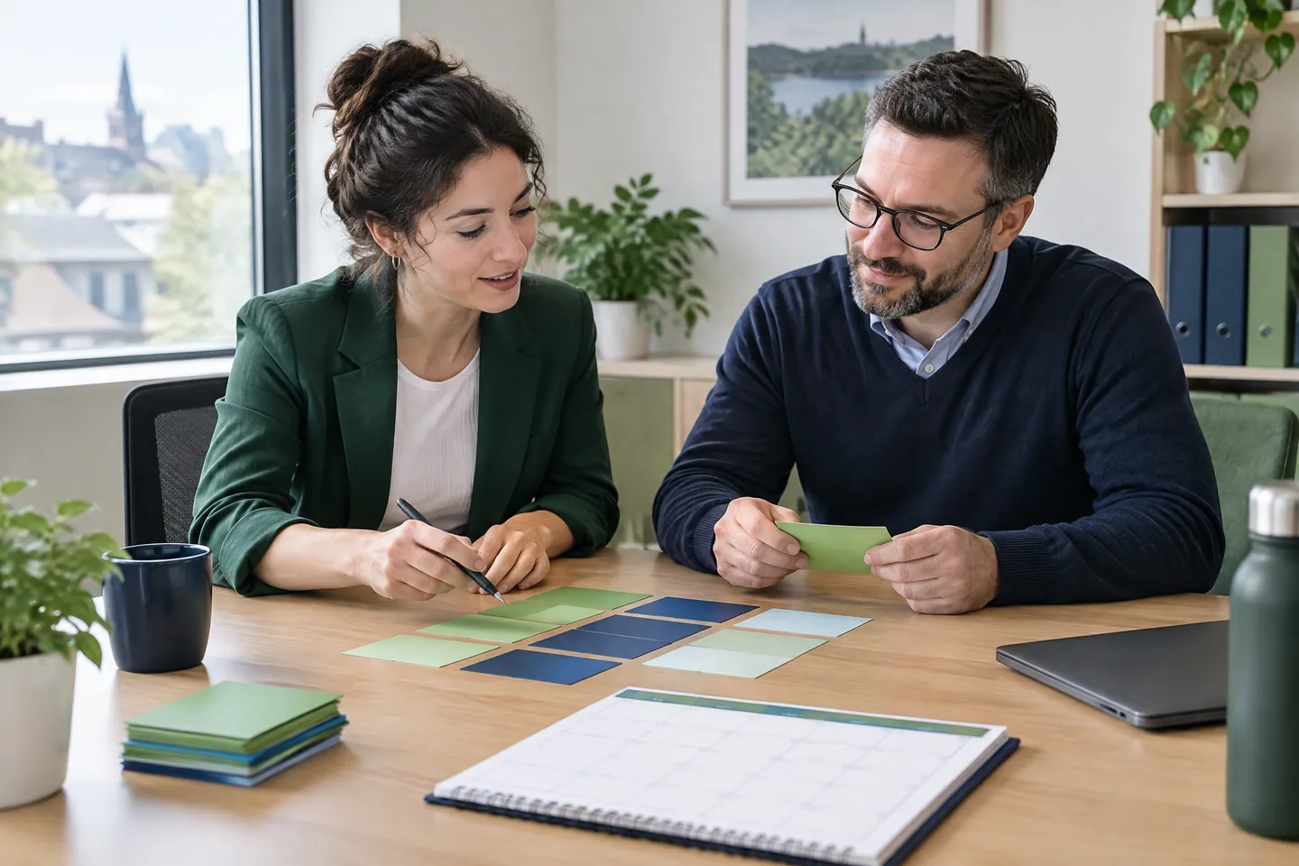 Une équipe discute d’un plan d’action au travail, sans renseignement lisible.